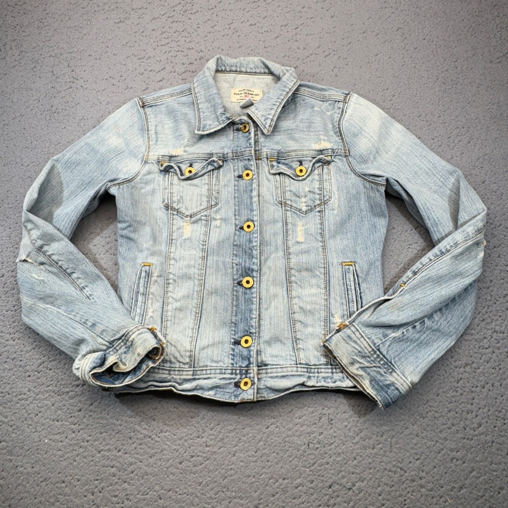 Vintage Polo Ralph Lauren Trucker Jacket Womens Medium Blue Type III Faded Denim